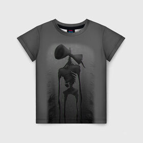 Детская футболка 3D с принтом СИРЕНОГОЛОВЫЙ GRAY в Петрозаводске, 100% гипоаллергенный полиэфир | прямой крой, круглый вырез горловины, длина до линии бедер, чуть спущенное плечо, ткань немного тянется | siren head | игра | монстр | сиреноголовый | существо | хоррор