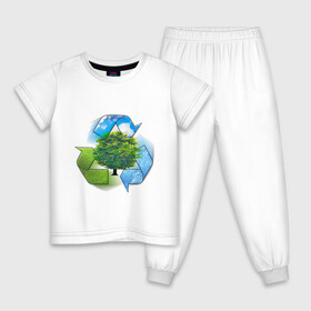 Детская пижама хлопок с принтом Взаимосвязь  в Петрозаводске, 100% хлопок |  брюки и футболка прямого кроя, без карманов, на брюках мягкая резинка на поясе и по низу штанин
 | взаимосвязь | вода | дерево | земля | небо | переработка