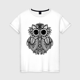 Женская футболка хлопок с принтом Owl в Петрозаводске, 100% хлопок | прямой крой, круглый вырез горловины, длина до линии бедер, слегка спущенное плечо | абстракция | графика | животные | птица | сова | тату | узор