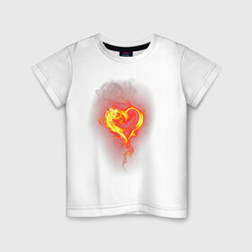 Детская футболка хлопок с принтом Пылкое сердце в Петрозаводске, 100% хлопок | круглый вырез горловины, полуприлегающий силуэт, длина до линии бедер | дым | любовь | огонь | очертание | пылкое сердце | сердце