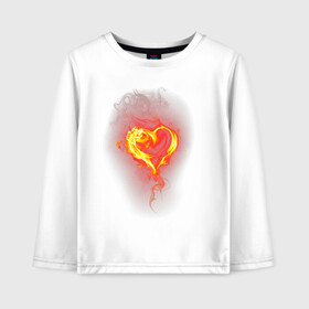 Детский лонгслив хлопок с принтом Пылкое сердце в Петрозаводске, 100% хлопок | круглый вырез горловины, полуприлегающий силуэт, длина до линии бедер | дым | любовь | огонь | очертание | пылкое сердце | сердце