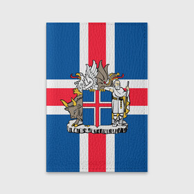 Обложка для паспорта матовая кожа с принтом Флаг и Герб Исландии в Петрозаводске, натуральная матовая кожа | размер 19,3 х 13,7 см; прозрачные пластиковые крепления | бык | герб | грифон | дракон | исландии | исландия | коровы | красный | линии | орел | пастух | синий | флаг