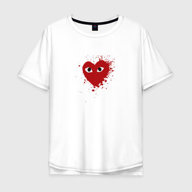 Мужская футболка хлопок Oversize с принтом Сердце с глазами в Петрозаводске, 100% хлопок | свободный крой, круглый ворот, “спинка” длиннее передней части | eays | heart with eyes | japan | глаза | глазки | как парни | ком де гарсон | мода | сердце | сердце с глазами | сердце с глазищами | токио | уличный стиль | японский бренд | японский дизайн