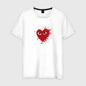 Мужская футболка хлопок с принтом Сердце с глазами в Петрозаводске, 100% хлопок | прямой крой, круглый вырез горловины, длина до линии бедер, слегка спущенное плечо. | eays | heart with eyes | japan | глаза | глазки | как парни | ком де гарсон | мода | сердце | сердце с глазами | сердце с глазищами | токио | уличный стиль | японский бренд | японский дизайн
