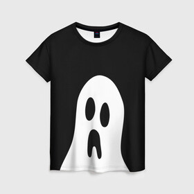 Женская футболка 3D с принтом Привидение в Петрозаводске, 100% полиэфир ( синтетическое хлопкоподобное полотно) | прямой крой, круглый вырез горловины, длина до линии бедер | белый призрак | минимализм | привидение | призрак | рисунок | сверхъестественное