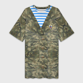 Платье-футболка 3D с принтом Комуфляж ВДВ со значком в Петрозаводске,  |  | вдв | военная форма | день десантника | значок вдв | камуфляж | комуфляж | никто кроме нас | символика вдв