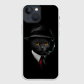 Чехол для iPhone 13 mini с принтом НУАРНЫЙ КОТ в Петрозаводске,  |  | animal | cat | dark | detective | nuar | police | triller | детектив | звери | кот | котэ | кошки | нуар | триллер