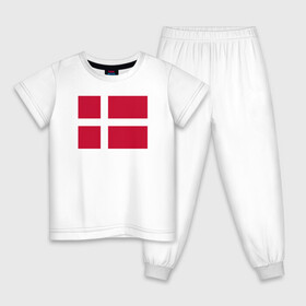 Детская пижама хлопок с принтом Дания | Флаг Дании в Петрозаводске, 100% хлопок |  брюки и футболка прямого кроя, без карманов, на брюках мягкая резинка на поясе и по низу штанин
 | Тематика изображения на принте: белый | герб | дании | дания | красный | линии | флаг