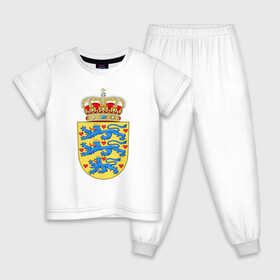 Детская пижама хлопок с принтом Дания | Герб Дании в Петрозаводске, 100% хлопок |  брюки и футболка прямого кроя, без карманов, на брюках мягкая резинка на поясе и по низу штанин
 | герб | дании | дания | корона | лев | львы | сердца | сердце | флаг | щит