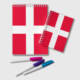 Блокнот с принтом Дания | Флаг Дании в Петрозаводске, 100% бумага | 48 листов, плотность листов — 60 г/м2, плотность картонной обложки — 250 г/м2. Листы скреплены удобной пружинной спиралью. Цвет линий — светло-серый
 | Тематика изображения на принте: белый | герб | государство | дании | дания | знак | красный | крест | линии | символика | страна | флаг