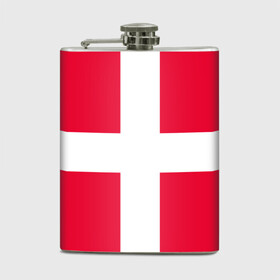 Фляга с принтом Дания | Флаг Дании в Петрозаводске, металлический корпус | емкость 0,22 л, размер 125 х 94 мм. Виниловая наклейка запечатывается полностью | белый | герб | государство | дании | дания | знак | красный | крест | линии | символика | страна | флаг