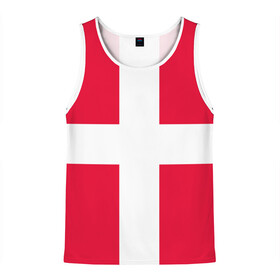 Мужская майка 3D с принтом Дания | Флаг Дании в Петрозаводске, 100% полиэстер | круглая горловина, приталенный силуэт, длина до линии бедра. Пройма и горловина окантованы тонкой бейкой | белый | герб | государство | дании | дания | знак | красный | крест | линии | символика | страна | флаг
