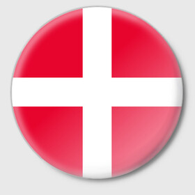 Значок с принтом Дания | Флаг Дании в Петрозаводске,  металл | круглая форма, металлическая застежка в виде булавки | Тематика изображения на принте: белый | герб | государство | дании | дания | знак | красный | крест | линии | символика | страна | флаг