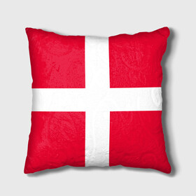 Подушка 3D с принтом Дания | Флаг Дании в Петрозаводске, наволочка – 100% полиэстер, наполнитель – холлофайбер (легкий наполнитель, не вызывает аллергию). | состоит из подушки и наволочки. Наволочка на молнии, легко снимается для стирки | белый | герб | государство | дании | дания | знак | красный | крест | линии | символика | страна | флаг