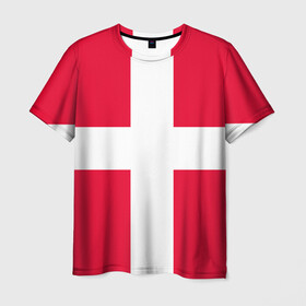 Мужская футболка 3D с принтом Дания | Флаг Дании в Петрозаводске, 100% полиэфир | прямой крой, круглый вырез горловины, длина до линии бедер | белый | герб | государство | дании | дания | знак | красный | крест | линии | символика | страна | флаг