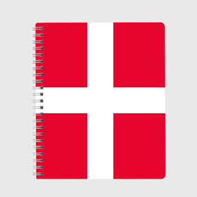 Тетрадь с принтом Дания | Флаг Дании в Петрозаводске, 100% бумага | 48 листов, плотность листов — 60 г/м2, плотность картонной обложки — 250 г/м2. Листы скреплены сбоку удобной пружинной спиралью. Уголки страниц и обложки скругленные. Цвет линий — светло-серый
 | Тематика изображения на принте: белый | герб | государство | дании | дания | знак | красный | крест | линии | символика | страна | флаг