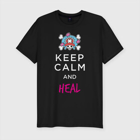 Мужская футболка хлопок Slim с принтом KEEP CALM and HEAL | Tony Tony Chopper в Петрозаводске, 92% хлопок, 8% лайкра | приталенный силуэт, круглый вырез ворота, длина до линии бедра, короткий рукав | one piece | tony tony chopper | аниме | большой куш | ван пис | великий флот | вон пис | врач | любитель сладкой ваты | манга | ниндзя пирато минко самурайский альянс | пират | пираты соломенной шляпы