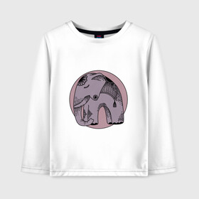 Детский лонгслив хлопок с принтом Розовый слон в Петрозаводске, 100% хлопок | круглый вырез горловины, полуприлегающий силуэт, длина до линии бедер | гравюра | графика | животные | природа | розовый | слон
