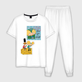 Мужская пижама хлопок с принтом HEY ARNOLD! II в Петрозаводске, 100% хлопок | брюки и футболка прямого кроя, без карманов, на брюках мягкая резинка на поясе и по низу штанин
 | animation | kids | school | мультфильмы | приключения | школа