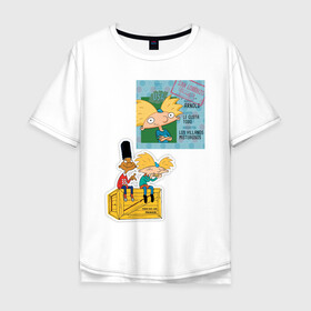 Мужская футболка хлопок Oversize с принтом HEY ARNOLD! II в Петрозаводске, 100% хлопок | свободный крой, круглый ворот, “спинка” длиннее передней части | animation | kids | school | мультфильмы | приключения | школа