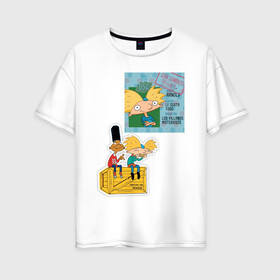 Женская футболка хлопок Oversize с принтом HEY ARNOLD! II в Петрозаводске, 100% хлопок | свободный крой, круглый ворот, спущенный рукав, длина до линии бедер
 | Тематика изображения на принте: animation | kids | school | мультфильмы | приключения | школа