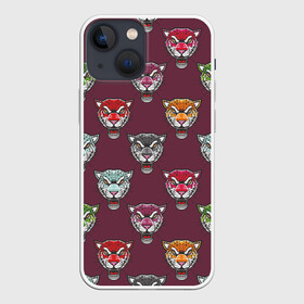 Чехол для iPhone 13 mini с принтом Дикие кошки в Петрозаводске,  |  | Тематика изображения на принте: голова тигра | животные | звери | кошка | паттерн | тигр | хищник