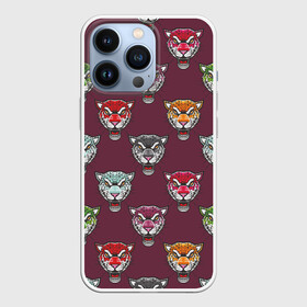 Чехол для iPhone 13 Pro с принтом Дикие кошки в Петрозаводске,  |  | Тематика изображения на принте: голова тигра | животные | звери | кошка | паттерн | тигр | хищник