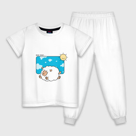 Детская пижама хлопок с принтом счастливая овца в Петрозаводске, 100% хлопок |  брюки и футболка прямого кроя, без карманов, на брюках мягкая резинка на поясе и по низу штанин
 | Тематика изображения на принте: весело | для детей | мечтатель | овцы | оставаться дома | поле | прыжок | солнечный | спать | счастливый