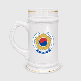 Кружка пивная с принтом Корея | Корейский герб в Петрозаводске,  керамика (Материал выдерживает высокую температуру, стоит избегать резкого перепада температур) |  объем 630 мл | буква | герб | знак | иероглифы | корейский | корейский герб | корейский флаг | корея | символ | символы | флаг | флаг кореи | эмблема | эмблемма