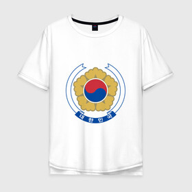 Мужская футболка хлопок Oversize с принтом Корея | Корейский герб в Петрозаводске, 100% хлопок | свободный крой, круглый ворот, “спинка” длиннее передней части | Тематика изображения на принте: буква | герб | знак | иероглифы | корейский | корейский герб | корейский флаг | корея | символ | символы | флаг | флаг кореи | эмблема | эмблемма