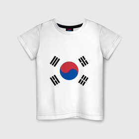 Детская футболка хлопок с принтом Корея | Корейский флаг в Петрозаводске, 100% хлопок | круглый вырез горловины, полуприлегающий силуэт, длина до линии бедер | буква | герб | знак | иероглифы | корейский | корейский флаг | корея | символ | символы | флаг | флаг кореи | эмблема | эмблемма