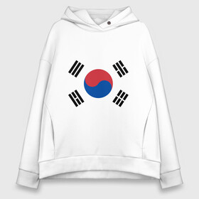 Женское худи Oversize хлопок с принтом Корея | Корейский флаг в Петрозаводске, френч-терри — 70% хлопок, 30% полиэстер. Мягкий теплый начес внутри —100% хлопок | боковые карманы, эластичные манжеты и нижняя кромка, капюшон на магнитной кнопке | буква | герб | знак | иероглифы | корейский | корейский флаг | корея | символ | символы | флаг | флаг кореи | эмблема | эмблемма