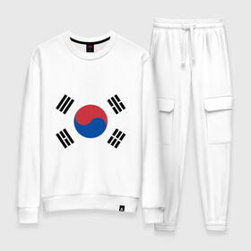 Женский костюм хлопок с принтом Корея | Корейский флаг в Петрозаводске, 100% хлопок | на свитшоте круглая горловина, мягкая резинка по низу. Брюки заужены к низу, на них два вида карманов: два 