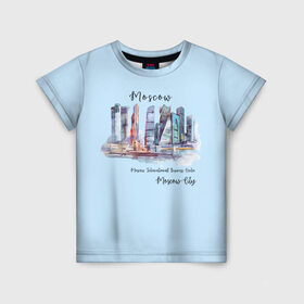 Детская футболка 3D с принтом Москва-Сити в Петрозаводске, 100% гипоаллергенный полиэфир | прямой крой, круглый вырез горловины, длина до линии бедер, чуть спущенное плечо, ткань немного тянется | Тематика изображения на принте: город | москва | набережная | сити