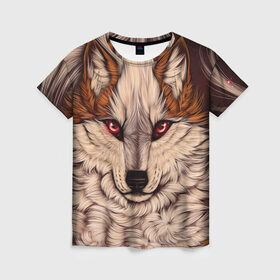Женская футболка 3D с принтом Красивая Волчица в Петрозаводске, 100% полиэфир ( синтетическое хлопкоподобное полотно) | прямой крой, круглый вырез горловины, длина до линии бедер | волк | волчица | дикий зверь | зверь | красивая волчица | рисунок