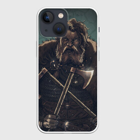 Чехол для iPhone 13 mini с принтом Викинг в Петрозаводске,  |  | бородач | викинг | воин | воин с топорами | рисунок | топоры