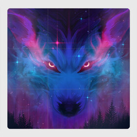 Магнитный плакат 3Х3 с принтом Космо Волк в Петрозаводске, Полимерный материал с магнитным слоем | 9 деталей размером 9*9 см | волк | звезды | космический волк | космо волк | космос | неон | рисунок