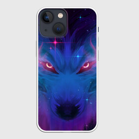 Чехол для iPhone 13 mini с принтом Космо Волк в Петрозаводске,  |  | волк | звезды | космический волк | космо волк | космос | неон | рисунок