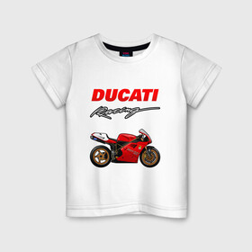 Детская футболка хлопок с принтом DUCATI / ДУКАТИ / MOTOSPORT в Петрозаводске, 100% хлопок | круглый вырез горловины, полуприлегающий силуэт, длина до линии бедер | ducati | motorcycle | motosport | racing | speed | sport | байк. | гонки | двигатель | дукати | мото | мотокросс | мотоспорт | мототриал | мотоцикл | скорость | спорт