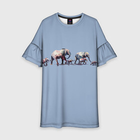 Детское платье 3D с принтом Слоны в Петрозаводске, 100% полиэстер | прямой силуэт, чуть расширенный к низу. Круглая горловина, на рукавах — воланы | животные | звери | семья | слон | слоны
