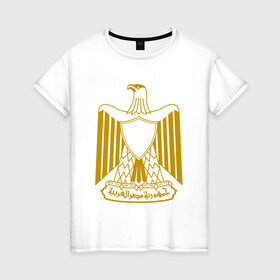 Женская футболка хлопок с принтом Египет | Египетский герб в Петрозаводске, 100% хлопок | прямой крой, круглый вырез горловины, длина до линии бедер, слегка спущенное плечо | буква | герб | герб египта | египет | египетский герб | знак | иероглифы | символ | символы | флаг | эмблема | эмблемма