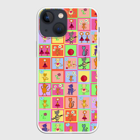 Чехол для iPhone 13 mini с принтом Хороший день в Петрозаводске,  |  | девочки | дружба | котики | разноцветный | рыбка | счастье | узор | цветочный | шарики
