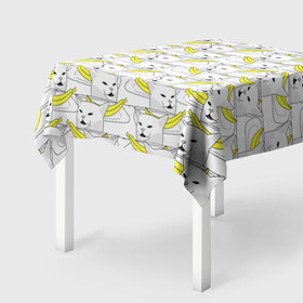 Скатерть 3D с принтом Кот с бананом в Петрозаводске, 100% полиэстер (ткань не мнется и не растягивается) | Размер: 150*150 см | Тематика изображения на принте: banana | cat | банан | кот | мем