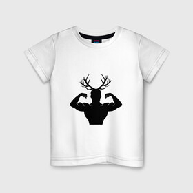Детская футболка хлопок с принтом Дикий Лось в Петрозаводске, 100% хлопок | круглый вырез горловины, полуприлегающий силуэт, длина до линии бедер | workout | атлет. | воркаут | лось | мышцы | роги | сила | фитнес