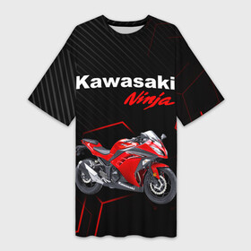 Платье-футболка 3D с принтом KAWASAKI NINJA    КАВАСАКИ в Петрозаводске,  |  | Тематика изображения на принте: kawasaki | motorcycle | motosport | ninja | racing | speed | sport | байк | гонки | двигатель | кавасаки | мото | мотокросс | мотоспорт | мототриал | мотоцикл | нинзя. | скорость | спорт