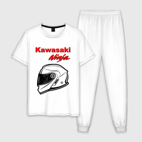Мужская пижама хлопок с принтом KAWASAKI NINJA / КАВАСАКИ в Петрозаводске, 100% хлопок | брюки и футболка прямого кроя, без карманов, на брюках мягкая резинка на поясе и по низу штанин
 | kawasaki | motorcycle | motosport | ninja | racing | speed | sport | байк | гонки | двигатель | кавасаки | мото | мотокросс | мотоспорт | мототриал | мотоцикл | нинзя. | скорость | спорт