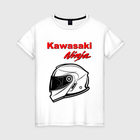 Женская футболка хлопок с принтом KAWASAKI NINJA / КАВАСАКИ в Петрозаводске, 100% хлопок | прямой крой, круглый вырез горловины, длина до линии бедер, слегка спущенное плечо | kawasaki | motorcycle | motosport | ninja | racing | speed | sport | байк | гонки | двигатель | кавасаки | мото | мотокросс | мотоспорт | мототриал | мотоцикл | нинзя. | скорость | спорт