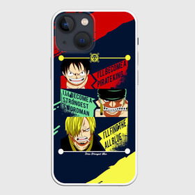 Чехол для iPhone 13 mini с принтом Луффи, Зоро и Санджи One Piece в Петрозаводске,  |  | monkey d. luffy | one piece | vinsmoke sanji | zoro roronoa | большой куш | ван пис | винсмок санджи | вон пис | зородзюро | капитан | кок | луси | луфи | луффи | манки д. луффи | мугивара | пират | ророноа зоро | соломенная шляпа