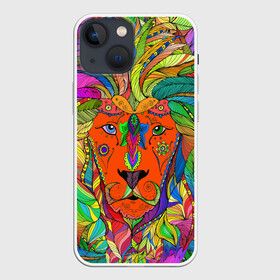 Чехол для iPhone 13 mini с принтом Лев шаман в Петрозаводске,  |  | большие кошки. | волшебство | глаза | джунгли | животные | знак зодиака | лев | магия | мистика | перья | саванна | узоры | хищник | хозяин | царь зверей | шаман | эзотерика