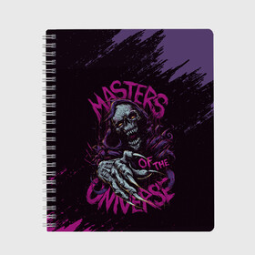 Тетрадь с принтом Masters of the Universe | Скелетор (Z) в Петрозаводске, 100% бумага | 48 листов, плотность листов — 60 г/м2, плотность картонной обложки — 250 г/м2. Листы скреплены сбоку удобной пружинной спиралью. Уголки страниц и обложки скругленные. Цвет линий — светло-серый
 | Тематика изображения на принте: he man | masters of the universe | she ra | skeletor | властелины вселенной | скелетор